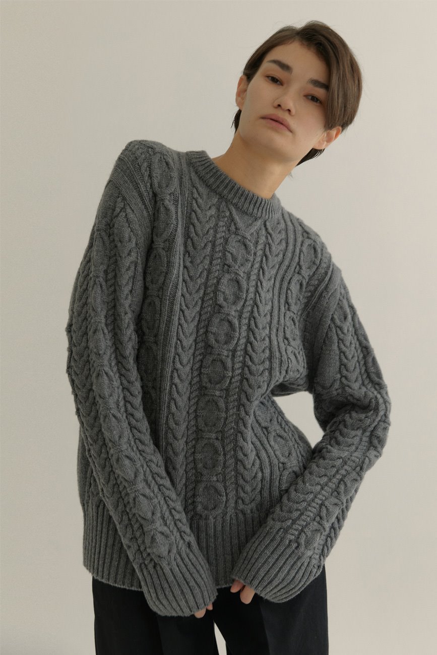20W FINE WOOL CABLE KNIT (SLATE GRAY)
