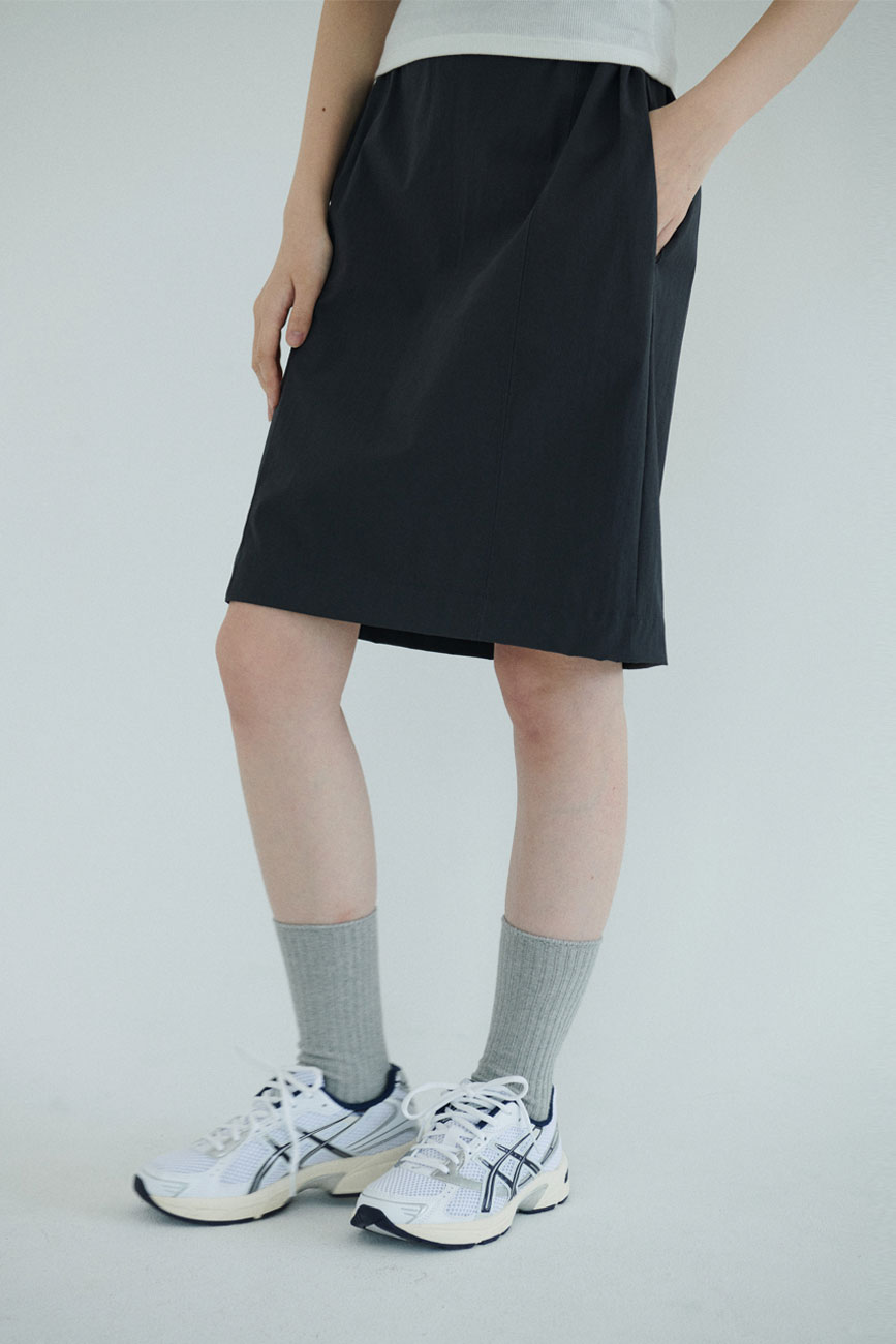 Nylon Banding Midi Skirt (Charcoal)