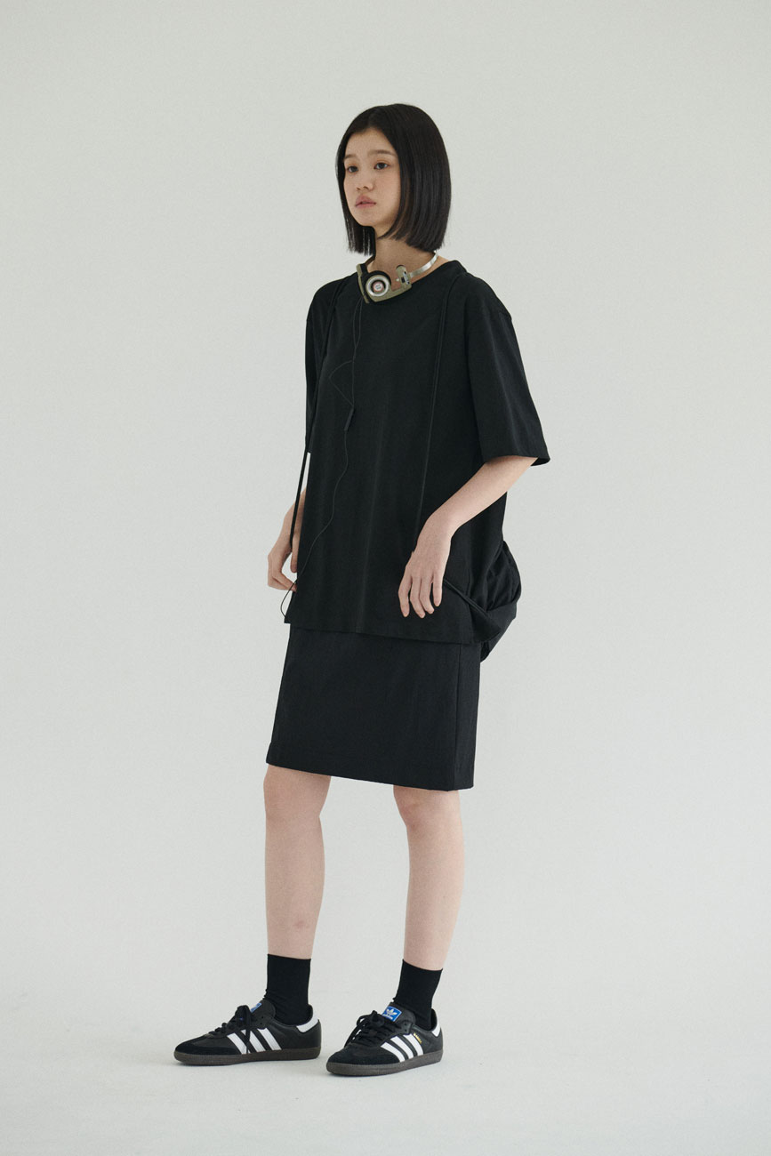 Nylon Banding Midi Skirt (Black)