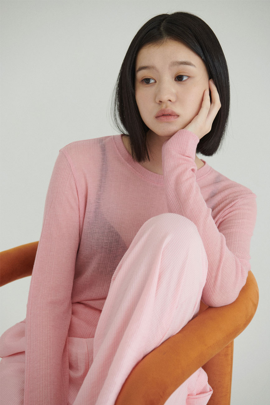 [RE ]See-through Ribbed Top (Soft Pink)