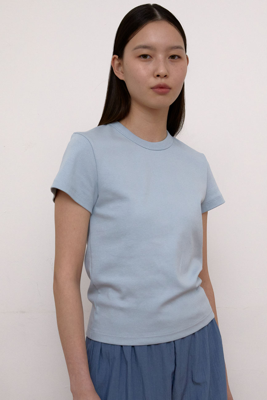 Cap Sleeve Round T-Shirts (Sky Blue)