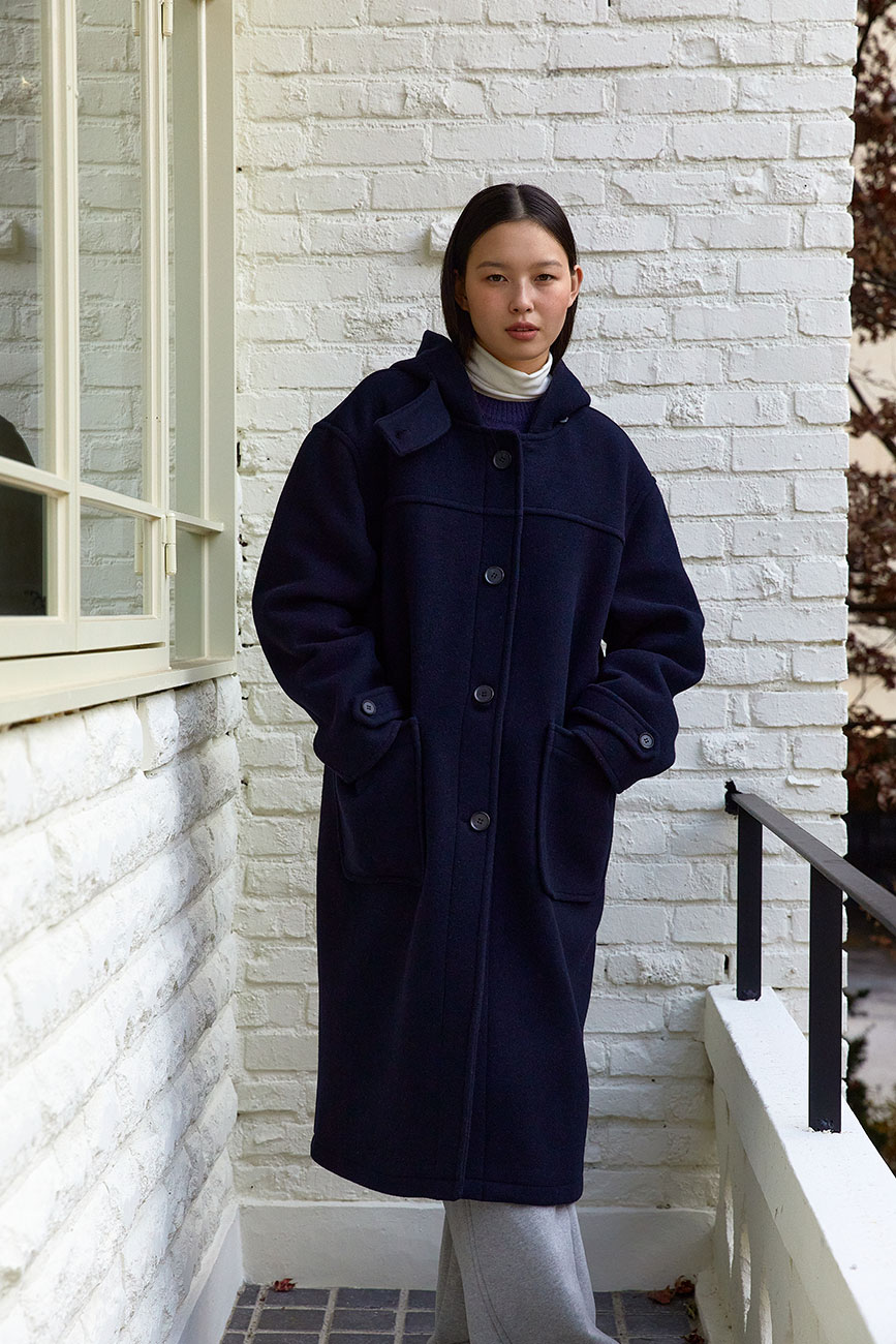 Wool hood coat (Deep Navy)