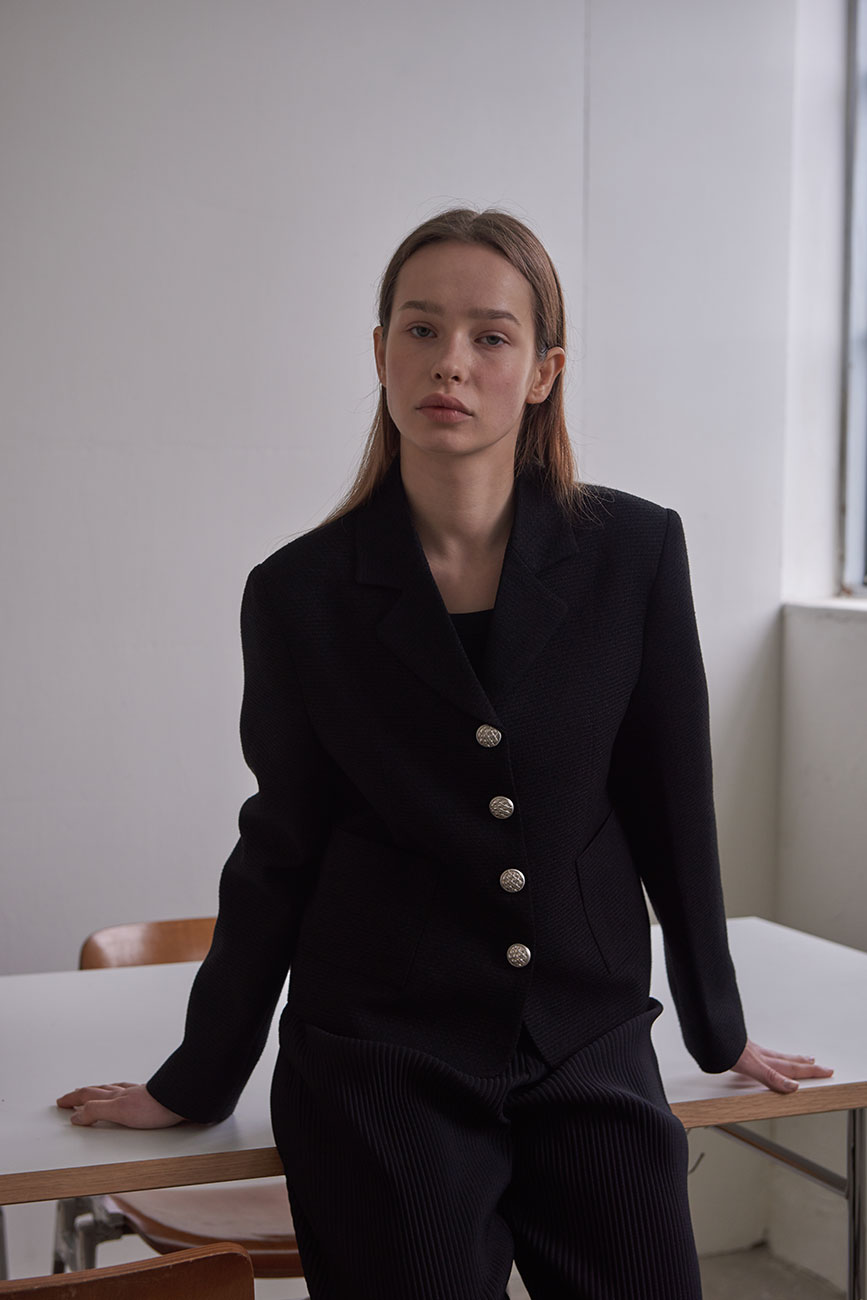 [RE] Collar Tweed Jacket (Black)