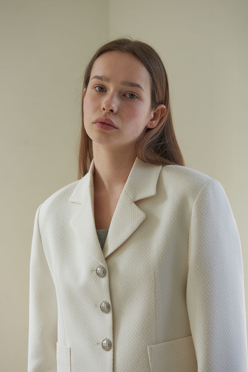 [RE] Collar Tweed Jacket (Ivory)
