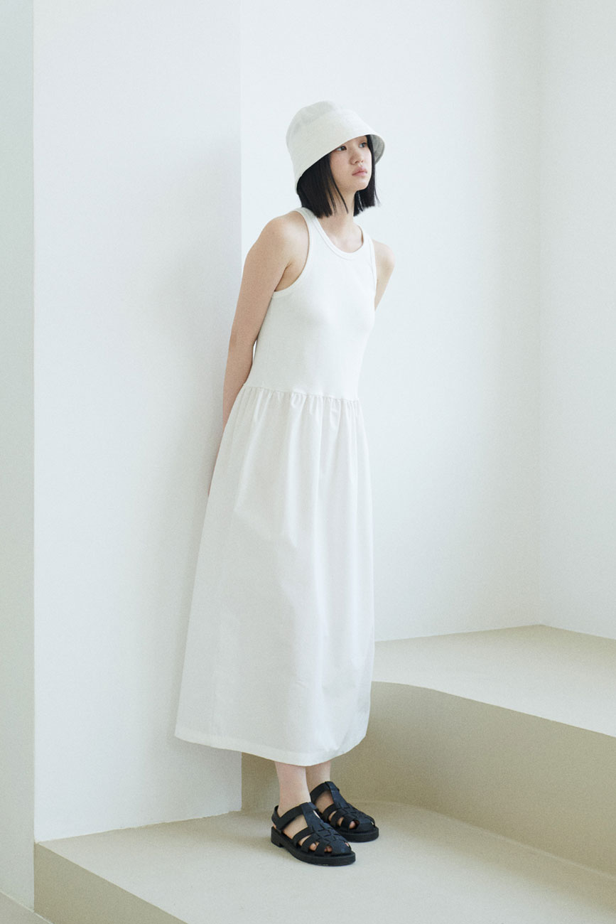 Ribbed Cotton Dress (White)
