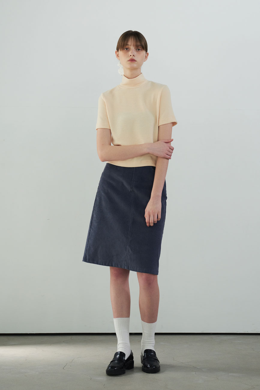 [RE] Corduroy midi skirt (Blue gray)