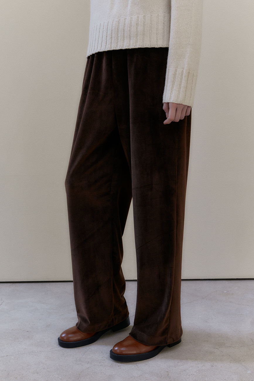 Velvet Stripe Banding Pants (Brown)