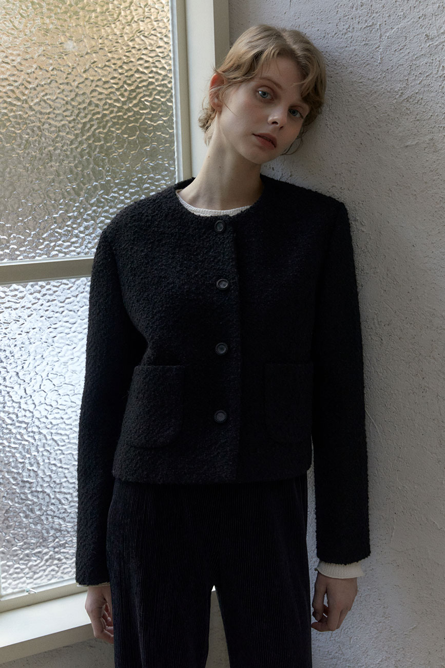 Boucle Wool Tweed Jacket (Black)