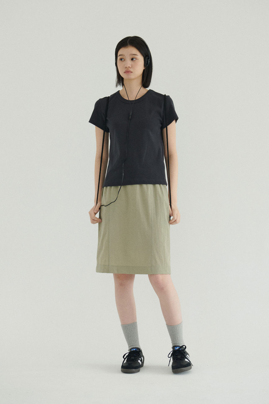 Nylon Banding Midi Skirt (Sand Khaki)