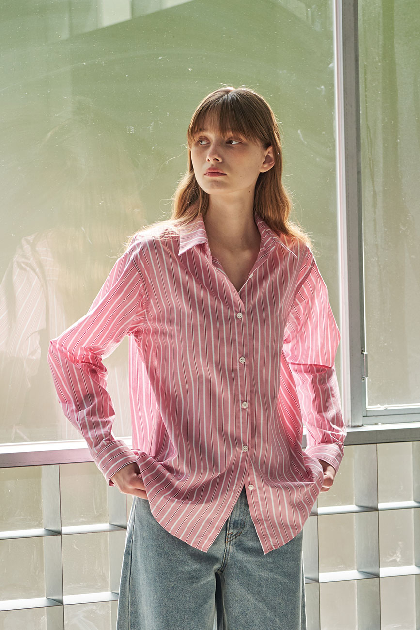 [9/25 예약배송]Stripe shirts (Deep Pink)